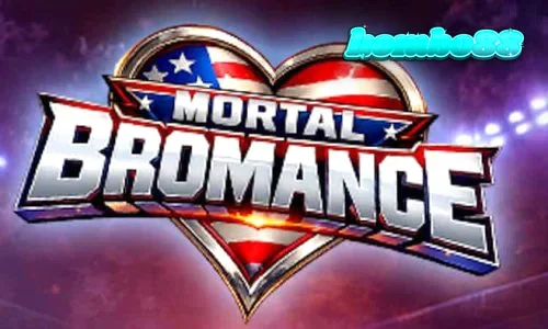 Tampilan visual slot Mortal Bromance dengan karakter karikatur di ruang ganti